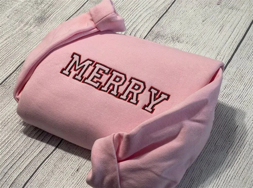 Merry Embroidered Sweatshirt, Merry Christmas Crewneck Sweatshirts, Women's Embroidered Sweatshirts