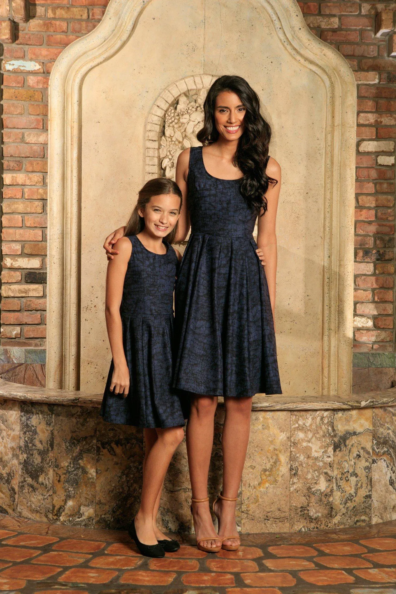 Navy Animal Print Sleeveless Skater Fit & Flare Mother Daughter Dress