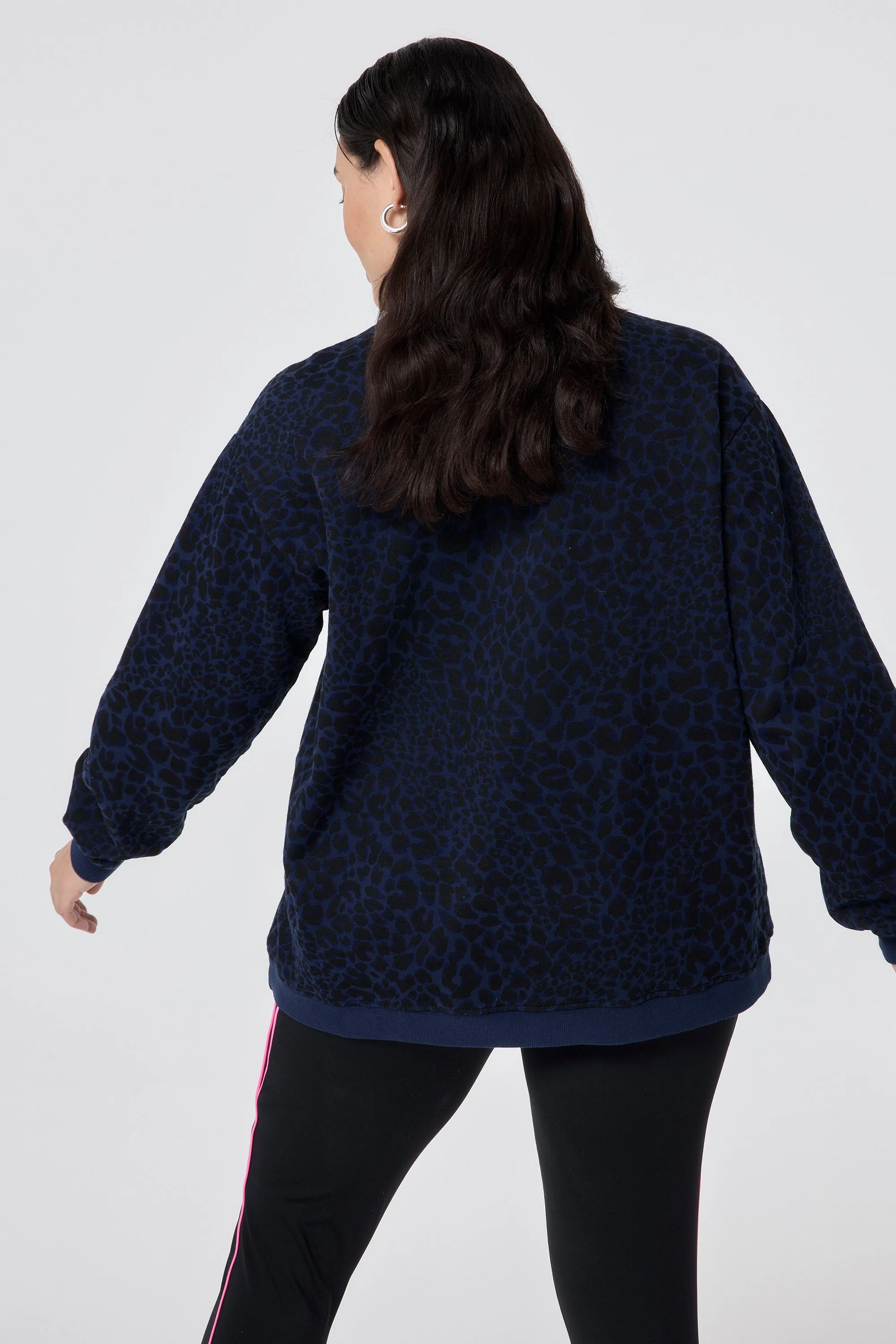 Navy with Black Rock and Roll Leopard Oversized Sweatshirt