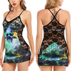 Ocean Galaxy Skull Black Lace Sleepwears Babydol Dresses