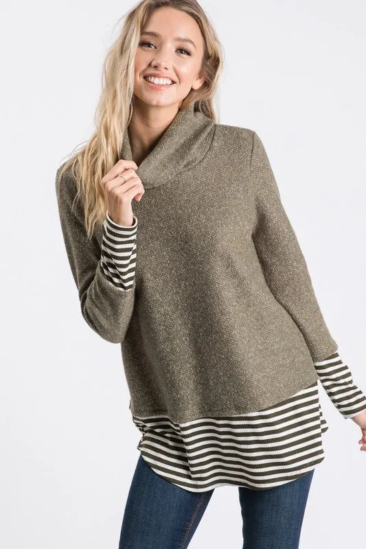 Olive Cowl Neck Sweater - T943