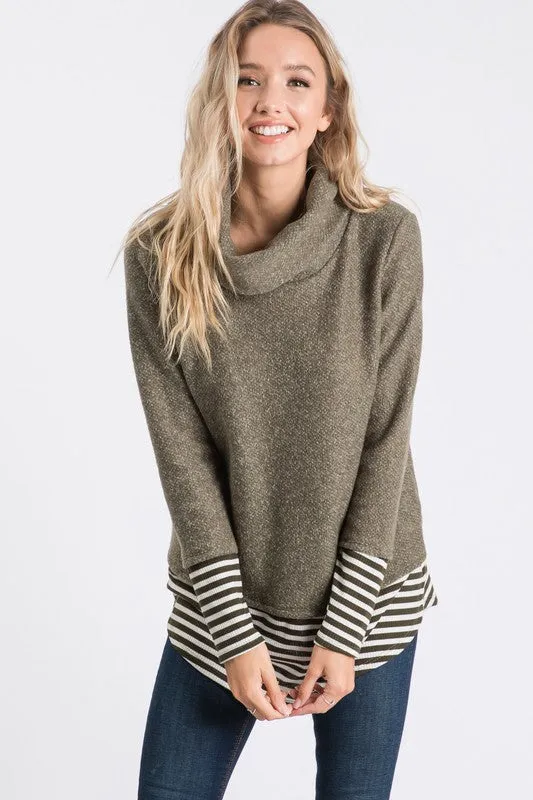 Olive Cowl Neck Sweater - T943