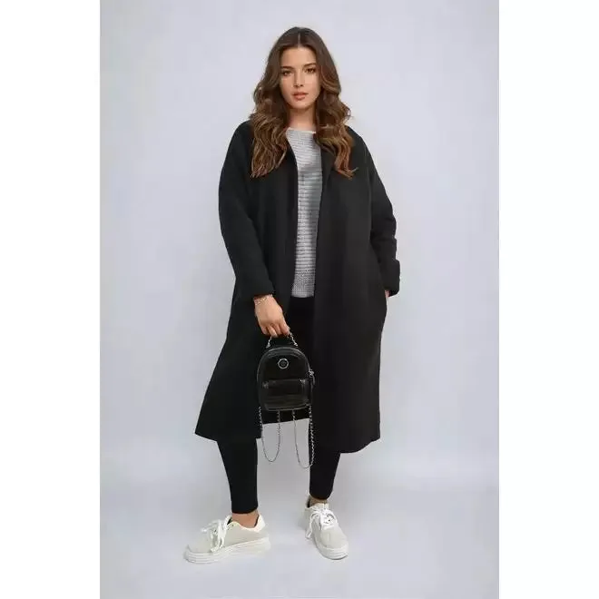 Open Front Folded Sleeve Long Coat Jacket