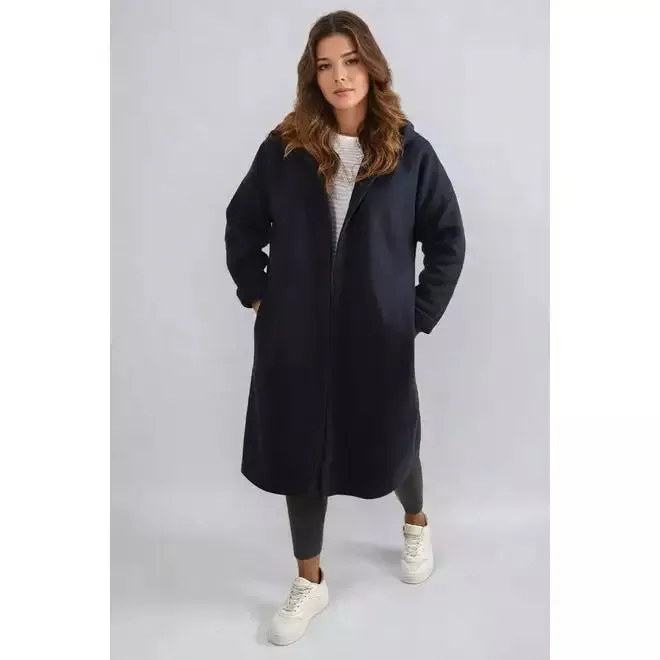 Open Front Folded Sleeve Long Coat Jacket