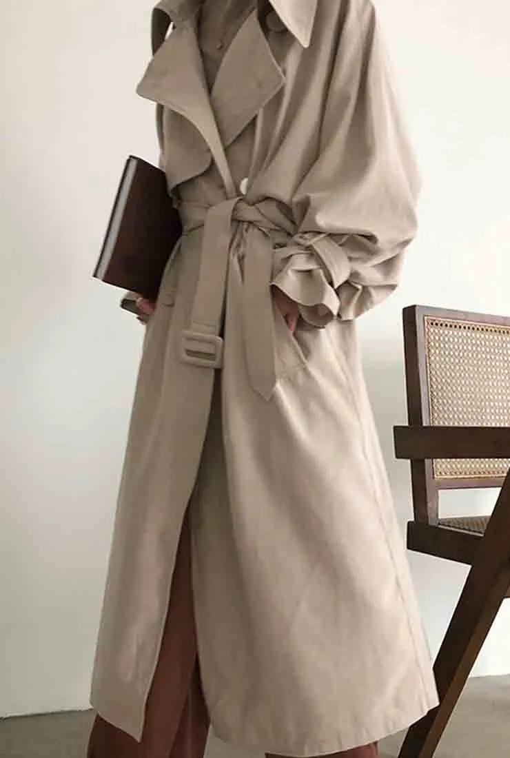 Oversized Lapel Collar Belted Trench Coat