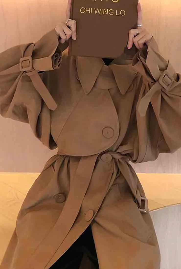 Oversized Lapel Collar Belted Trench Coat