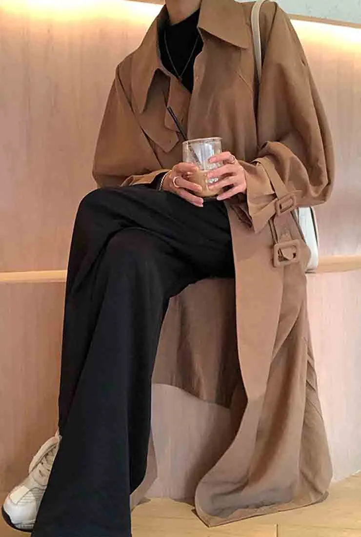 Oversized Lapel Collar Belted Trench Coat