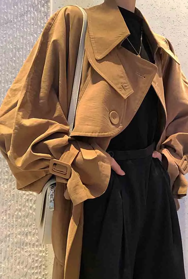 Oversized Lapel Collar Belted Trench Coat