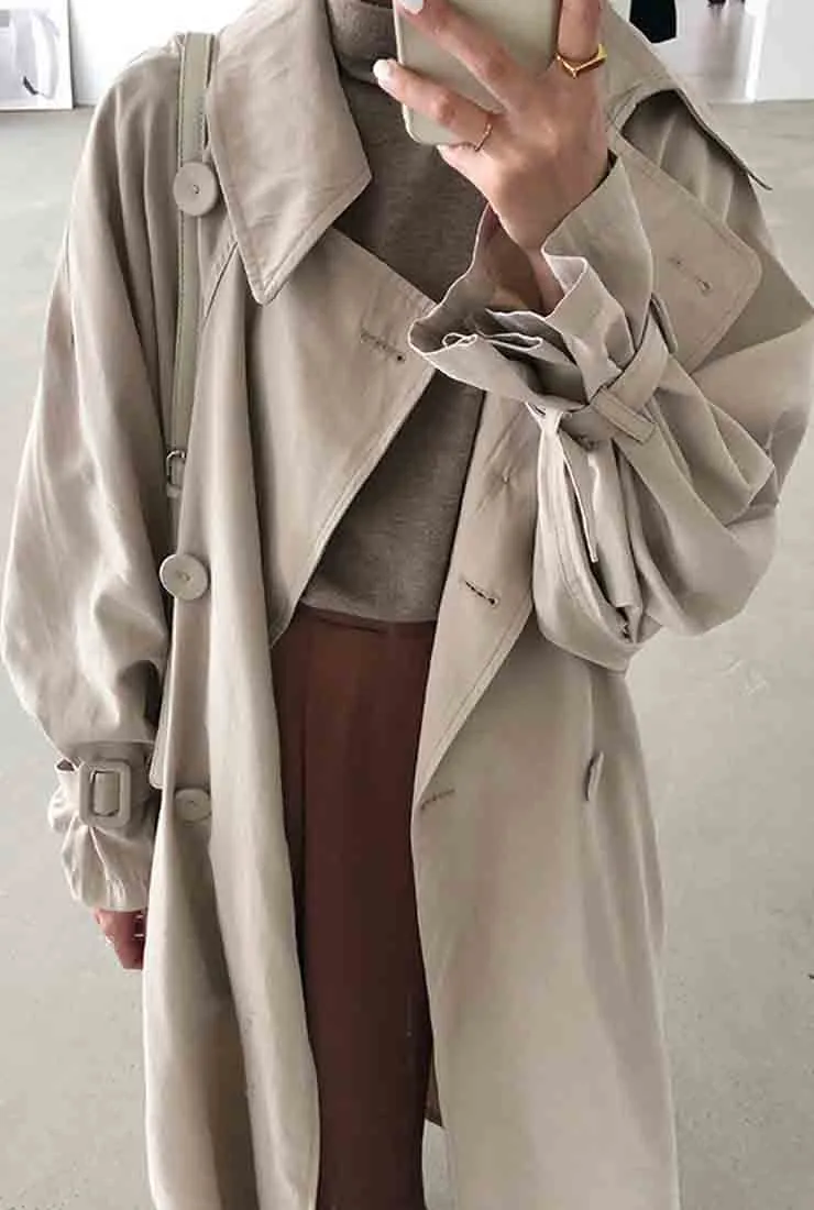 Oversized Lapel Collar Belted Trench Coat