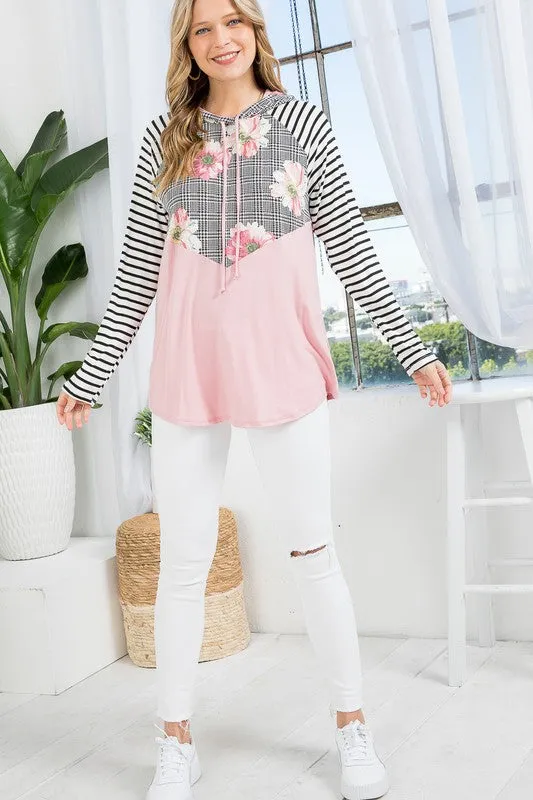 PLUS FLORAL STRIPE MIX SWEATSHIRTS