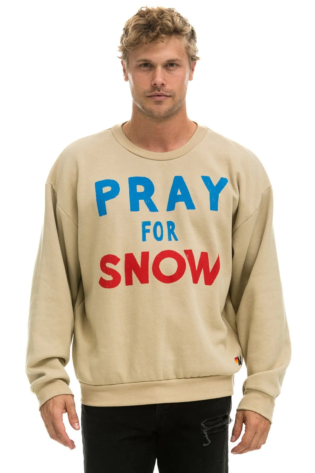 PRAY FOR SNOW RELAXED CREW SWEATSHIRT - SAND