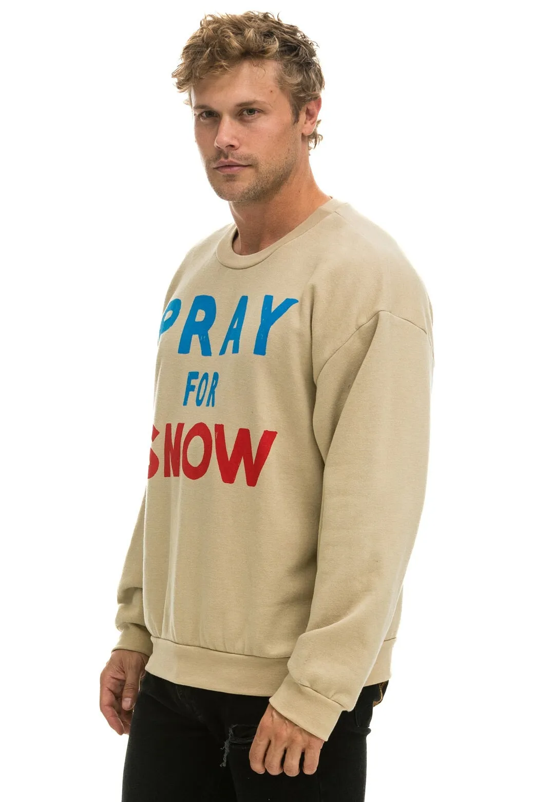 PRAY FOR SNOW RELAXED CREW SWEATSHIRT - SAND