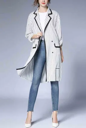 Striped Printed Trench Coat Whit Belt