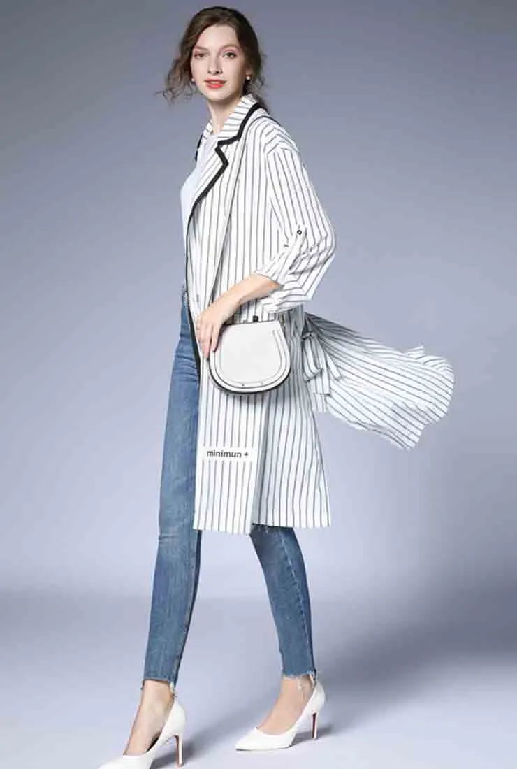 Striped Printed Trench Coat Whit Belt