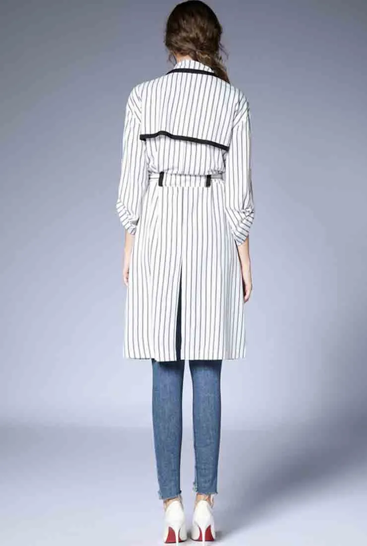 Striped Printed Trench Coat Whit Belt