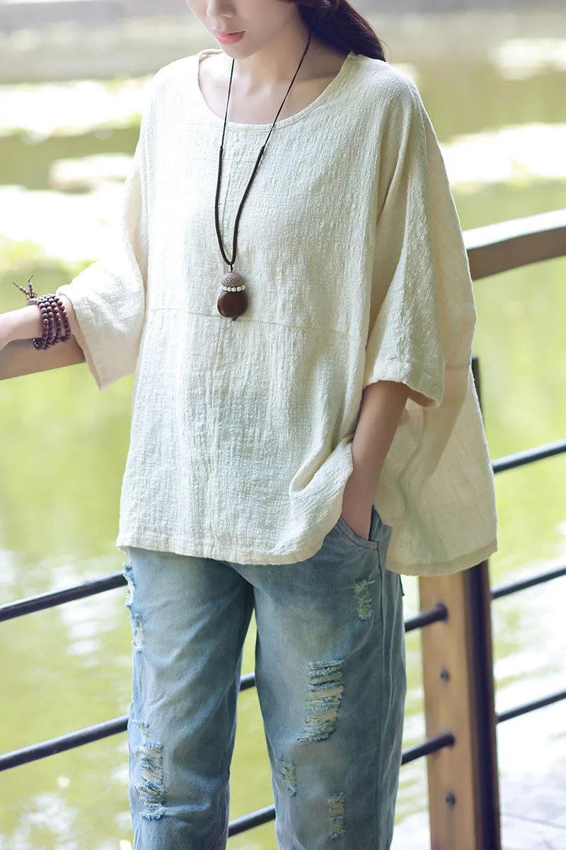 Summer casual linen top with half sleeve for women J009-6