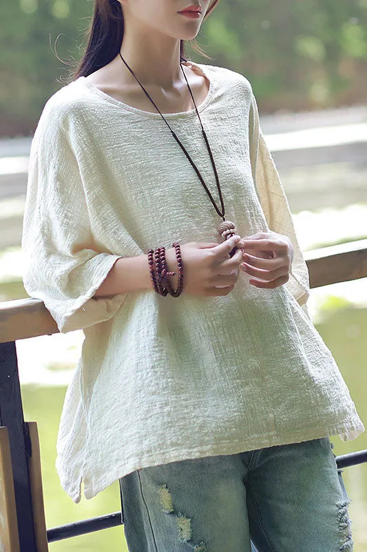 Summer casual linen top with half sleeve for women J009-6