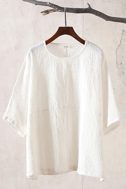 Summer casual linen top with half sleeve for women J009-6