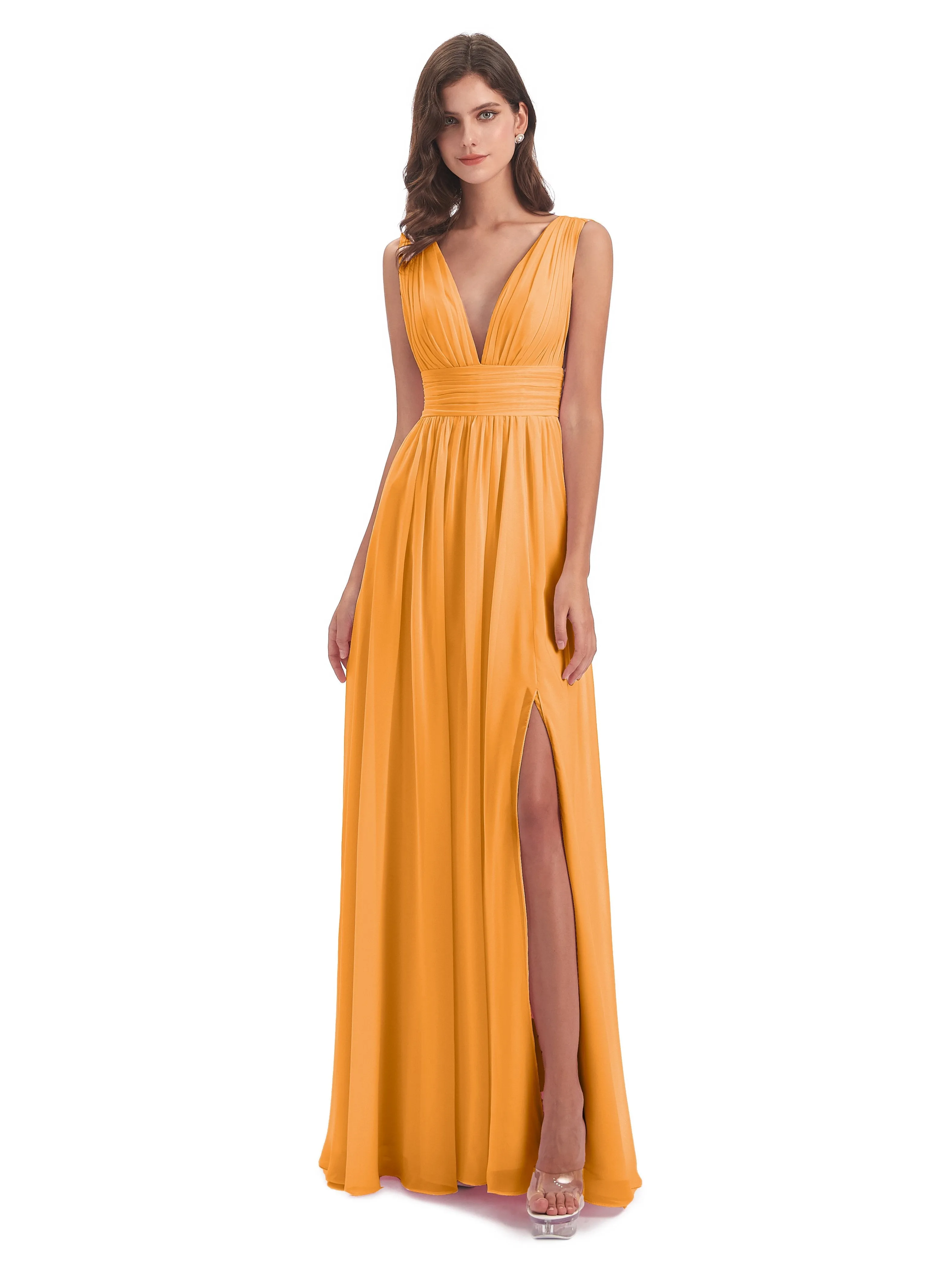 Tangerine Bridesmaid Dresses Uk Charming Chiffon V Neck Split Long Bridesmaid Dresses