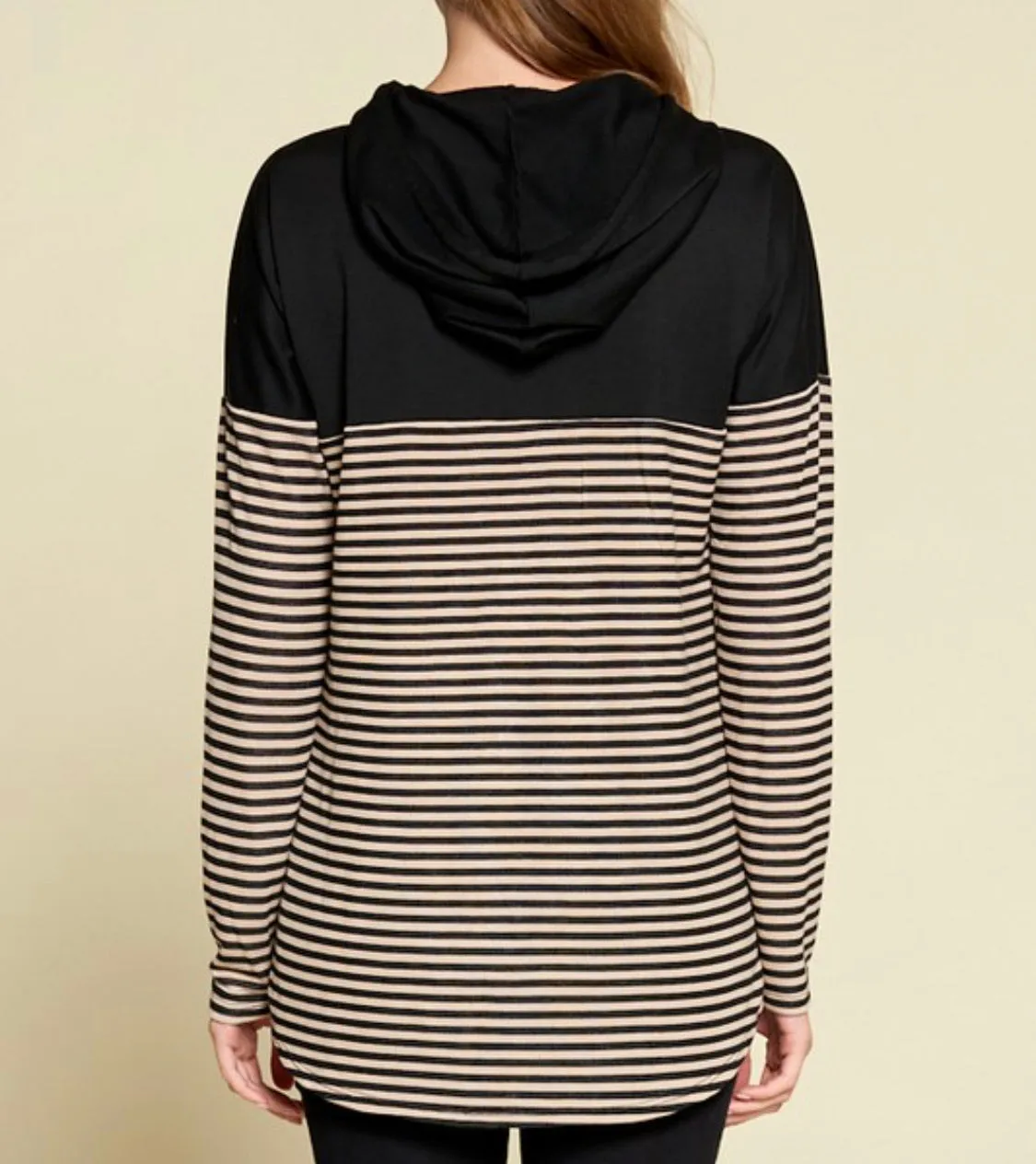 Taupe/Black Stripe Hoodie Top - T1053