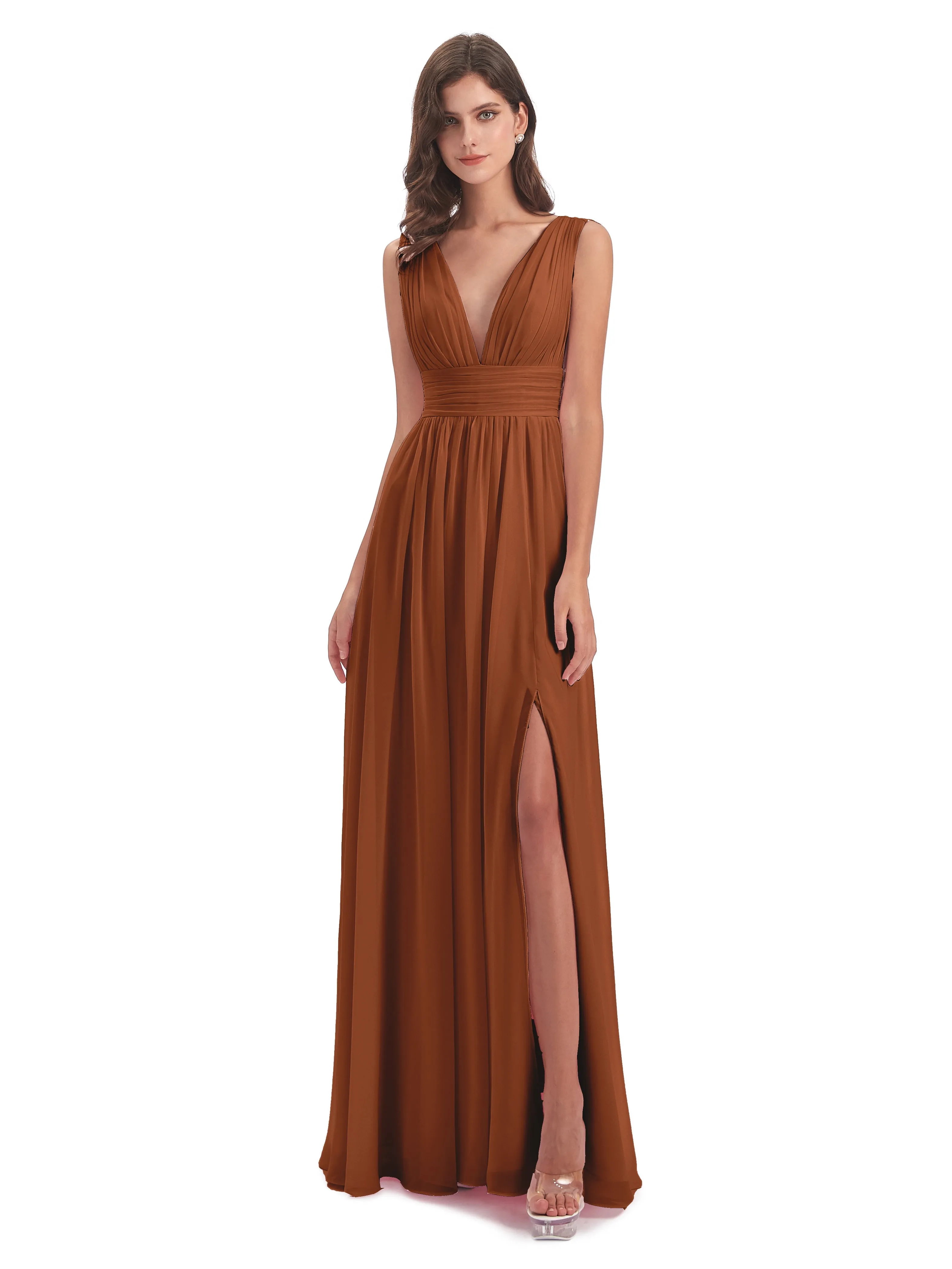 Terracotta Bridesmaid Dresses Uk Charming Chiffon V Neck Split Long Bridesmaid Dresses