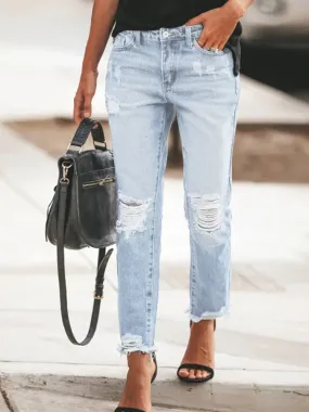 Trendy Distressed Denim Casual Pants