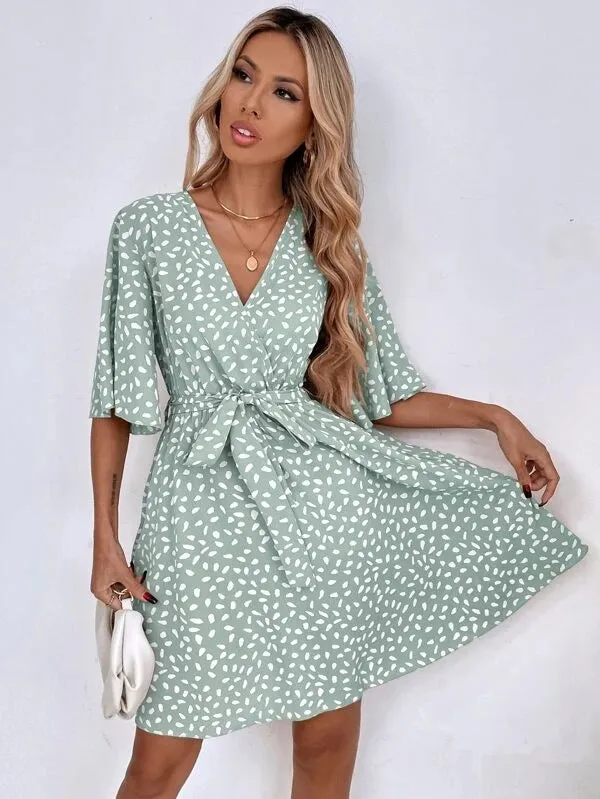 V-neck Waist Fashion Versatile Boho Dress