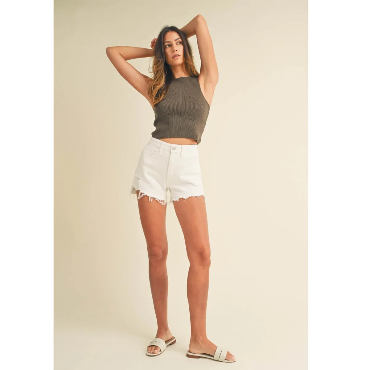 Vintage Frayed Hem White Jean Shorts