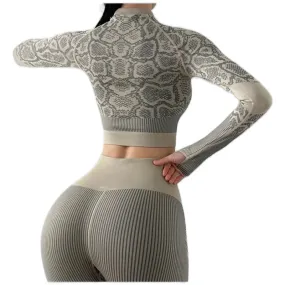 Women Seamless Yoga Sets Long Sleeve Crop Tops Woman Breathable Comfortable