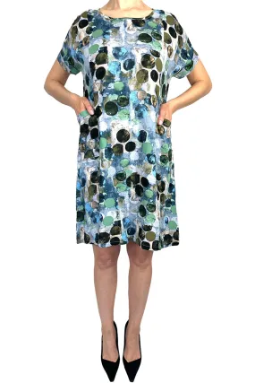 Women's Cotton Dress Green multi Print With Pockets Flattering Comfort Design Sizes XXLARGE