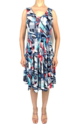 Women's Dress Flattering design in Blue And Coral print Quality Stretch fabric Timeless Design