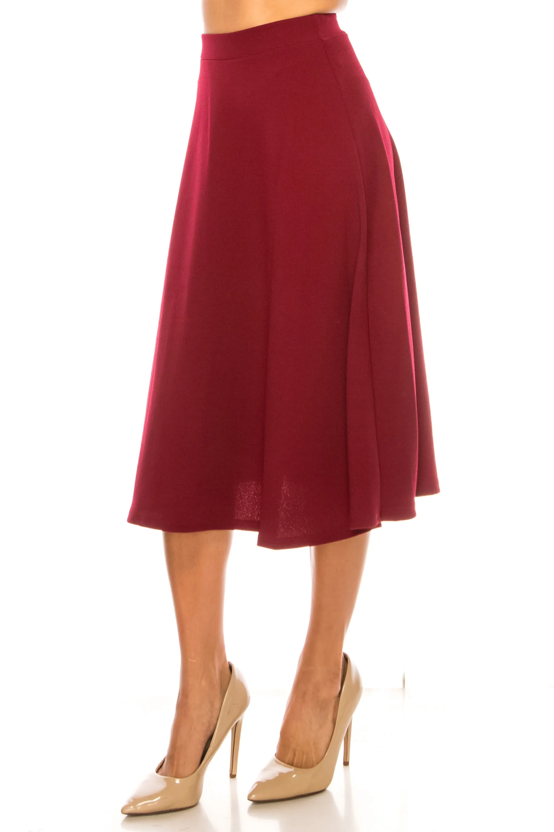 Women's Flared Lightweight Elastic Midi A-Line Skirt - Comfortable and Stylish