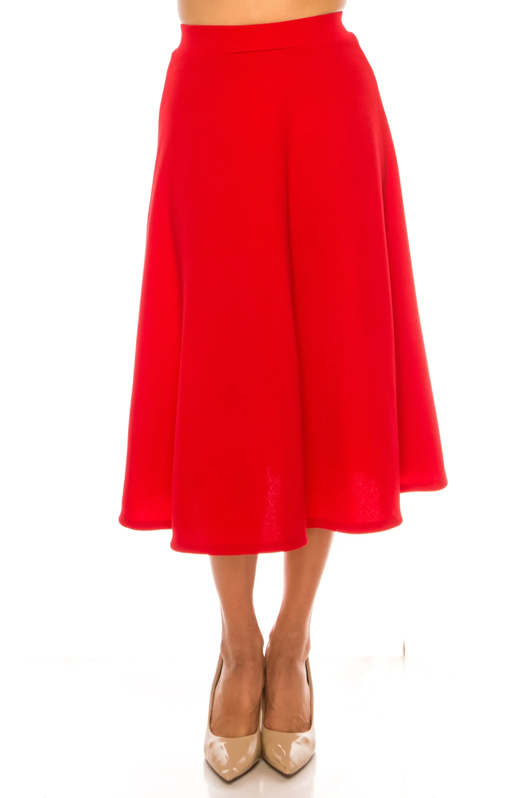 Women's Flared Lightweight Elastic Midi A-Line Skirt - Comfortable and Stylish