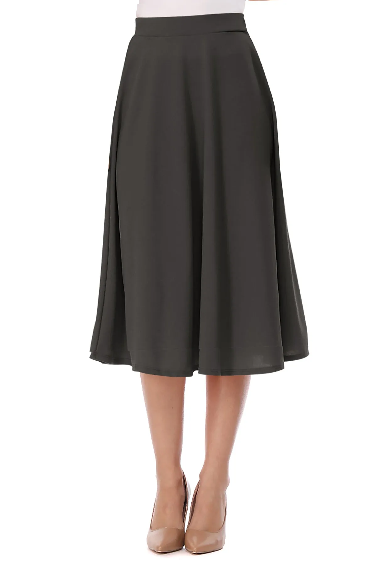 Women's Flared Lightweight Elastic Midi A-Line Skirt - Comfortable and Stylish