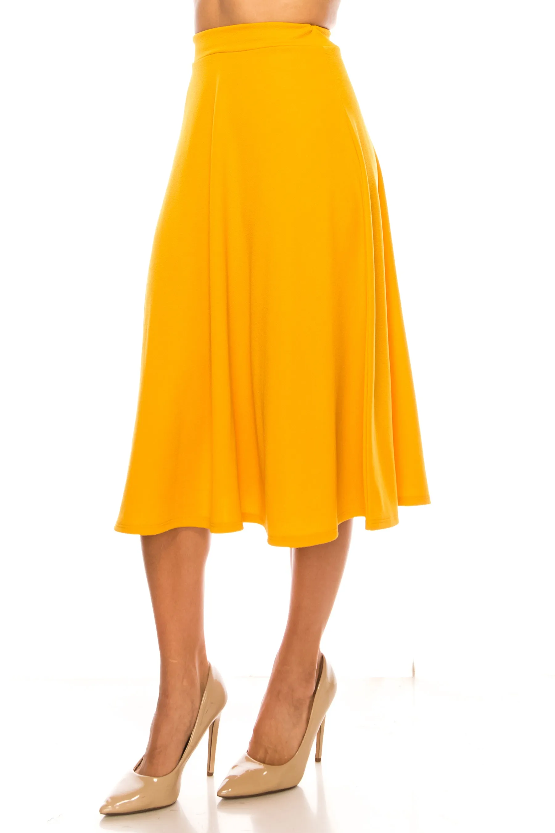 Women's Flared Lightweight Elastic Midi A-Line Skirt - Comfortable and Stylish