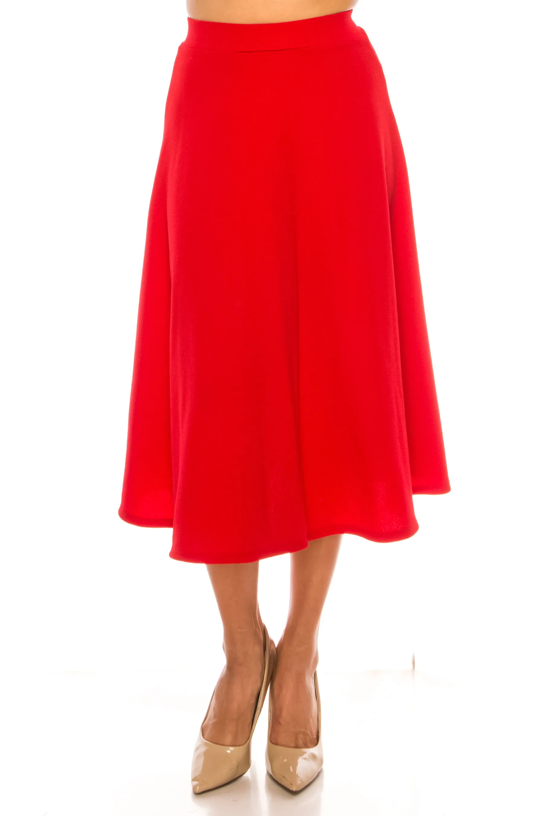 Women's Flared Lightweight Elastic Midi A-Line Skirt - Comfortable and Stylish