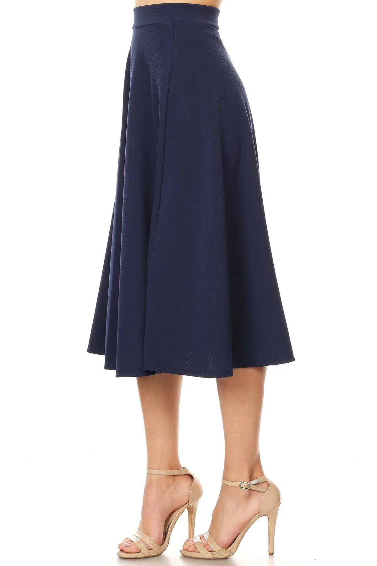 Women's Flared Lightweight Elastic Midi A-Line Skirt - Comfortable and Stylish