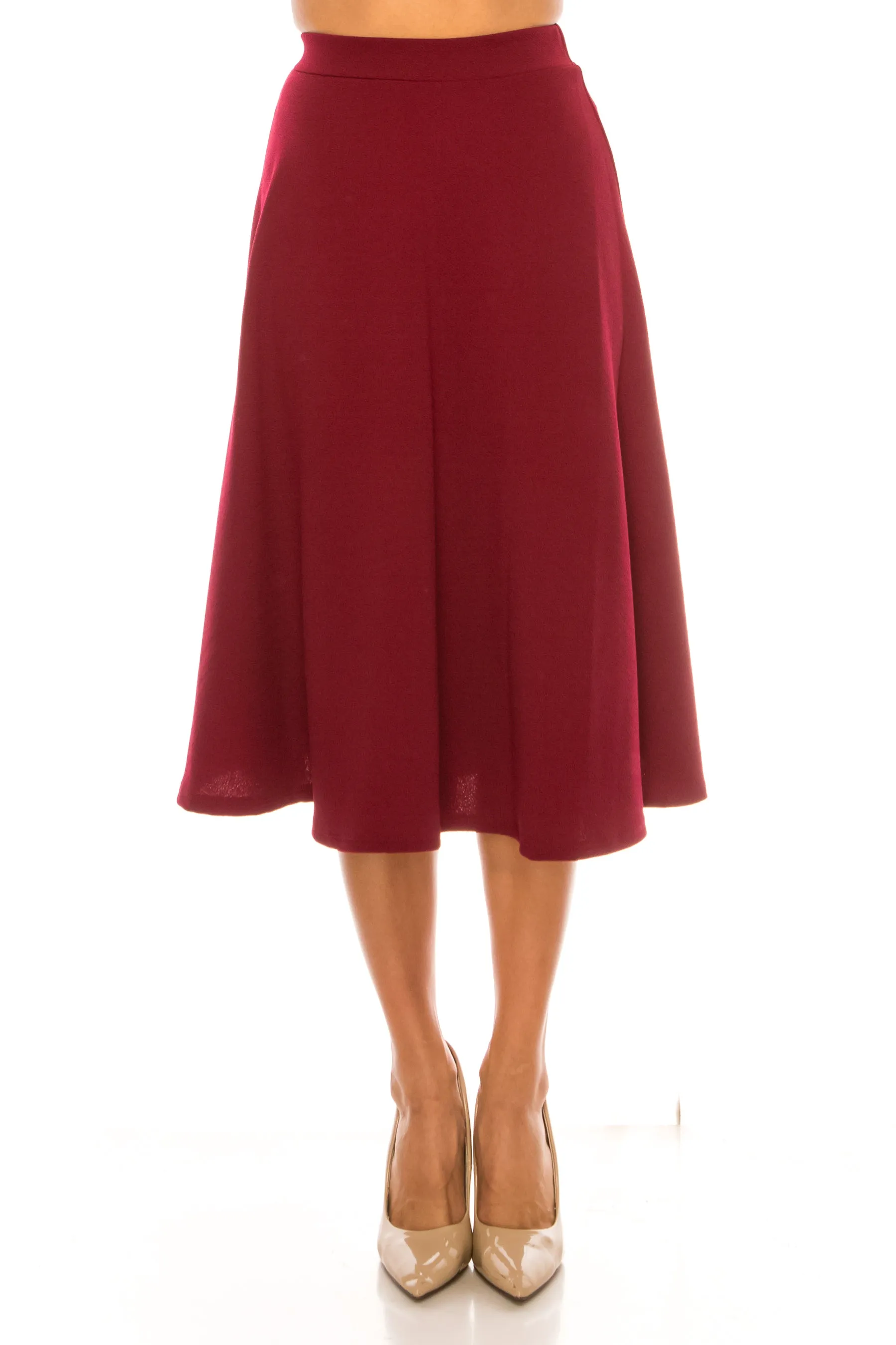 Women's Flared Lightweight Elastic Midi A-Line Skirt - Comfortable and Stylish