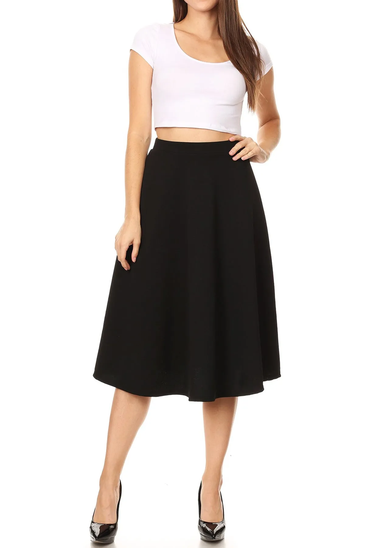 Women's Flared Lightweight Elastic Midi A-Line Skirt - Comfortable and Stylish