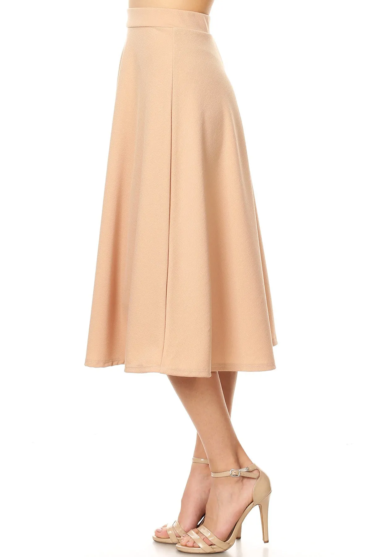 Women's Flared Lightweight Elastic Midi A-Line Skirt - Comfortable and Stylish