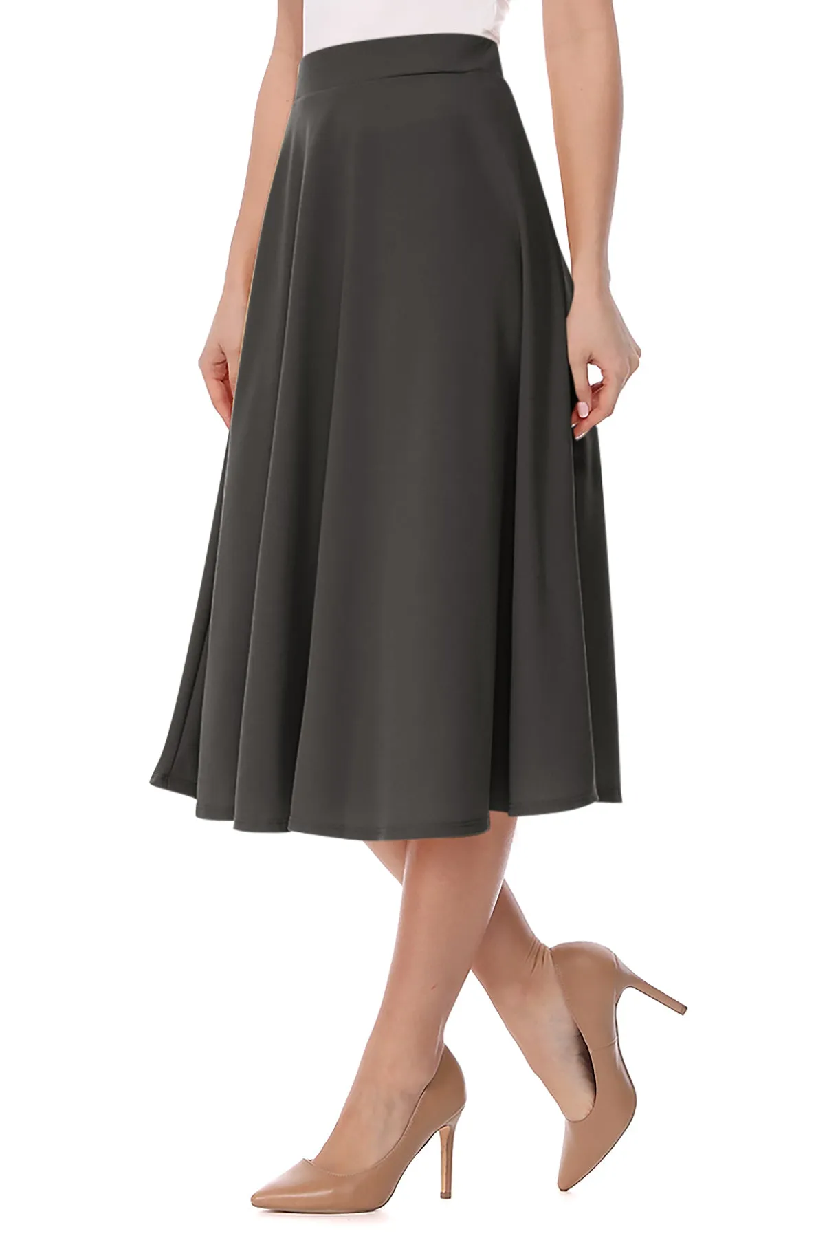 Women's Flared Lightweight Elastic Midi A-Line Skirt - Comfortable and Stylish