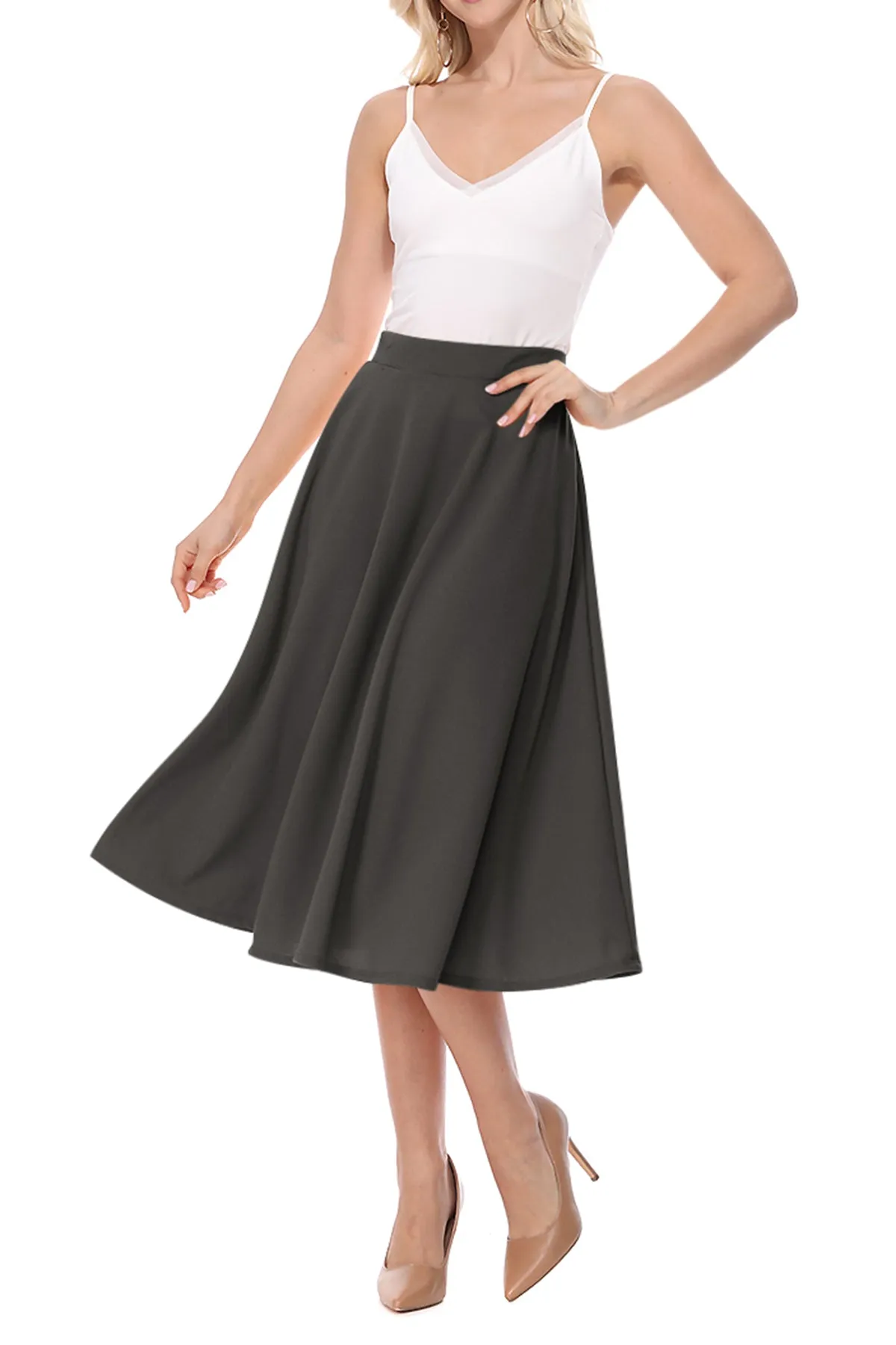 Women's Flared Lightweight Elastic Midi A-Line Skirt - Comfortable and Stylish