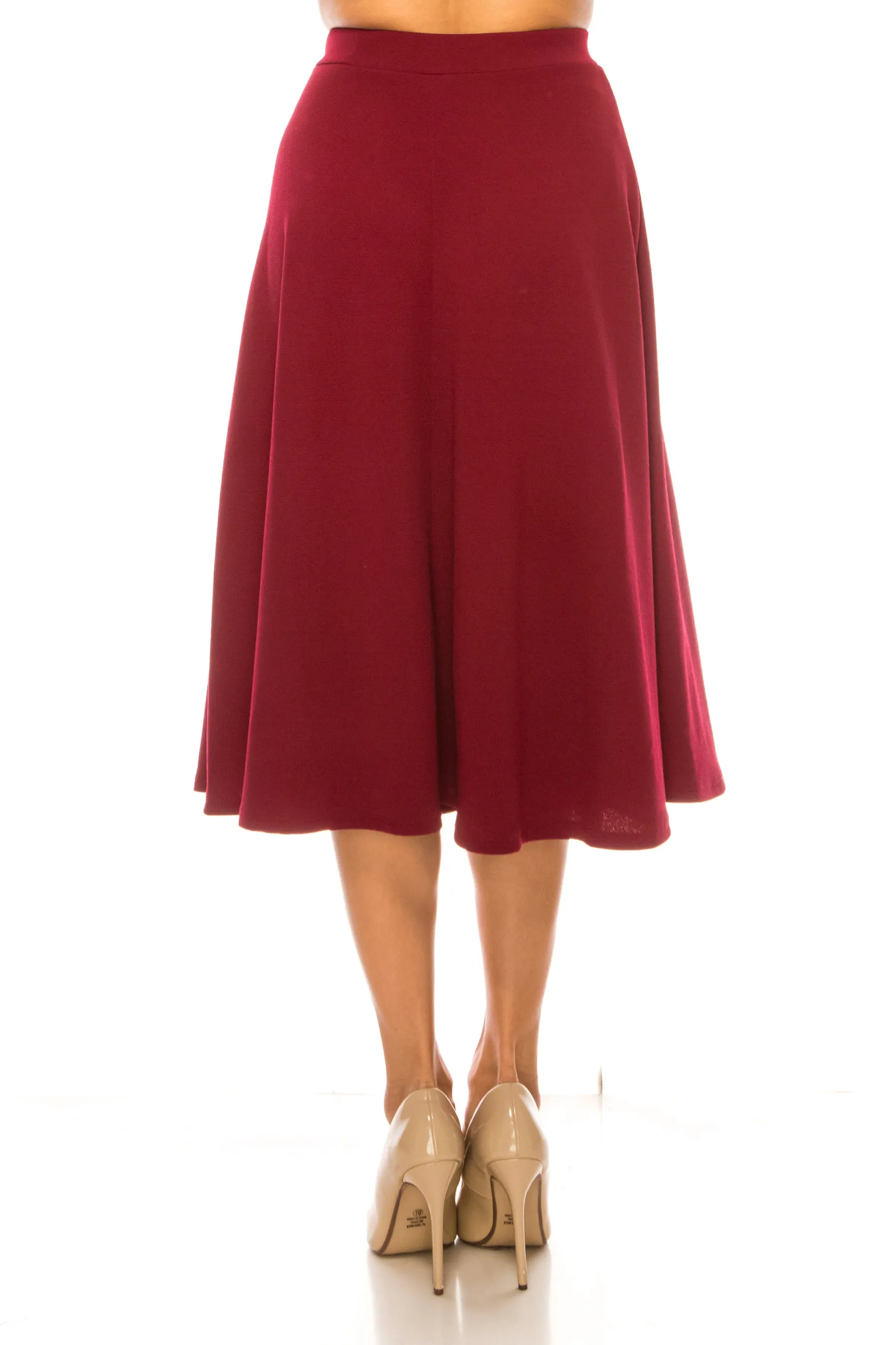 Women's Flared Lightweight Elastic Midi A-Line Skirt - Comfortable and Stylish