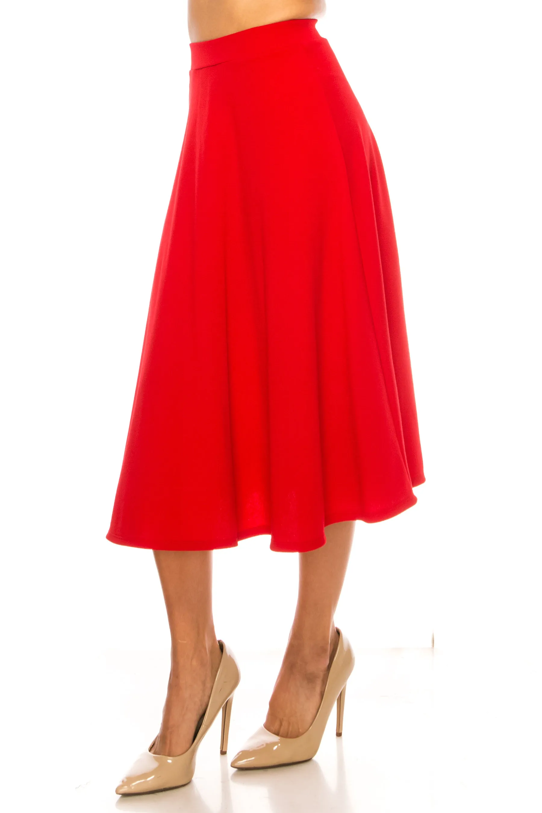 Women's Flared Lightweight Elastic Midi A-Line Skirt - Comfortable and Stylish