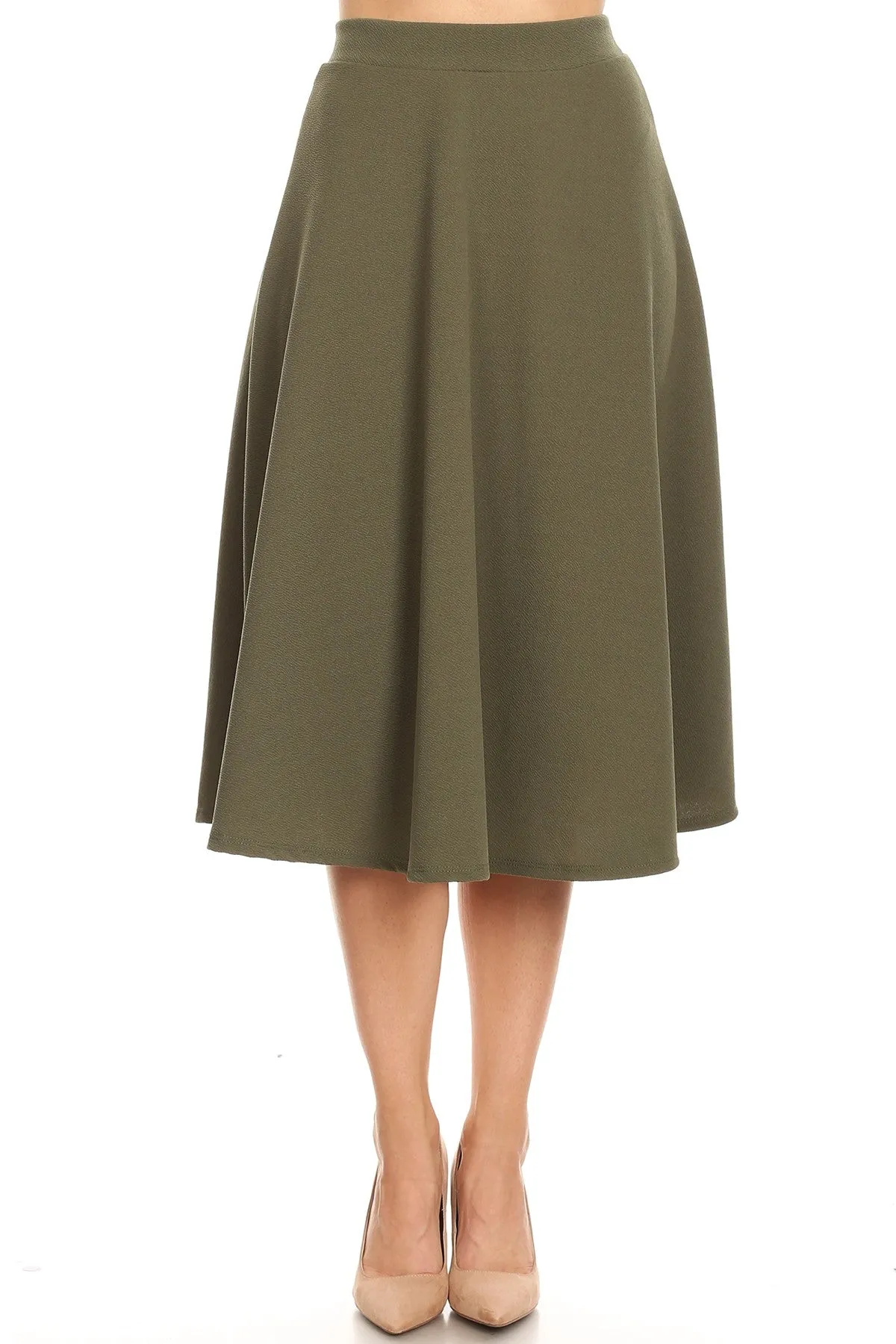 Women's Flared Lightweight Elastic Midi A-Line Skirt - Comfortable and Stylish