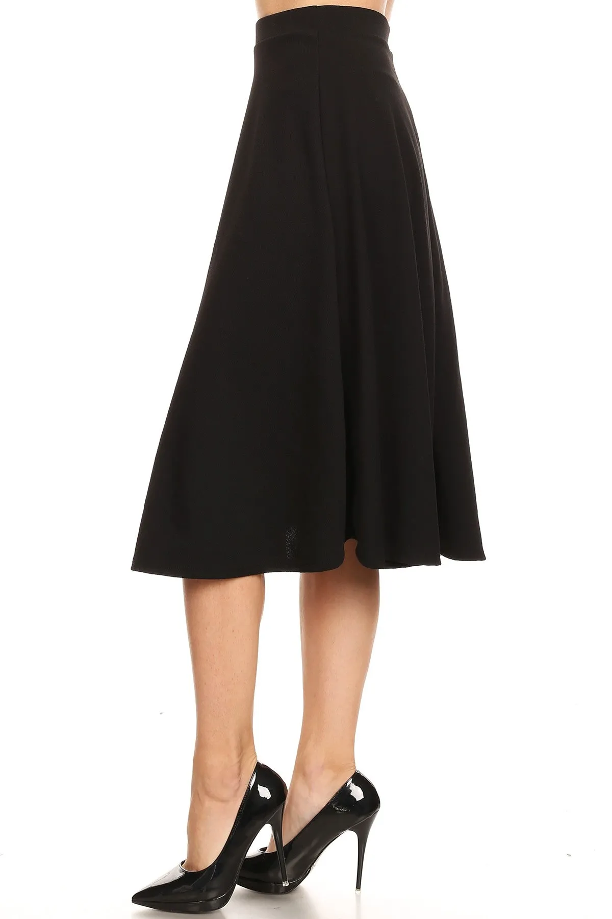 Women's Flared Lightweight Elastic Midi A-Line Skirt - Comfortable and Stylish