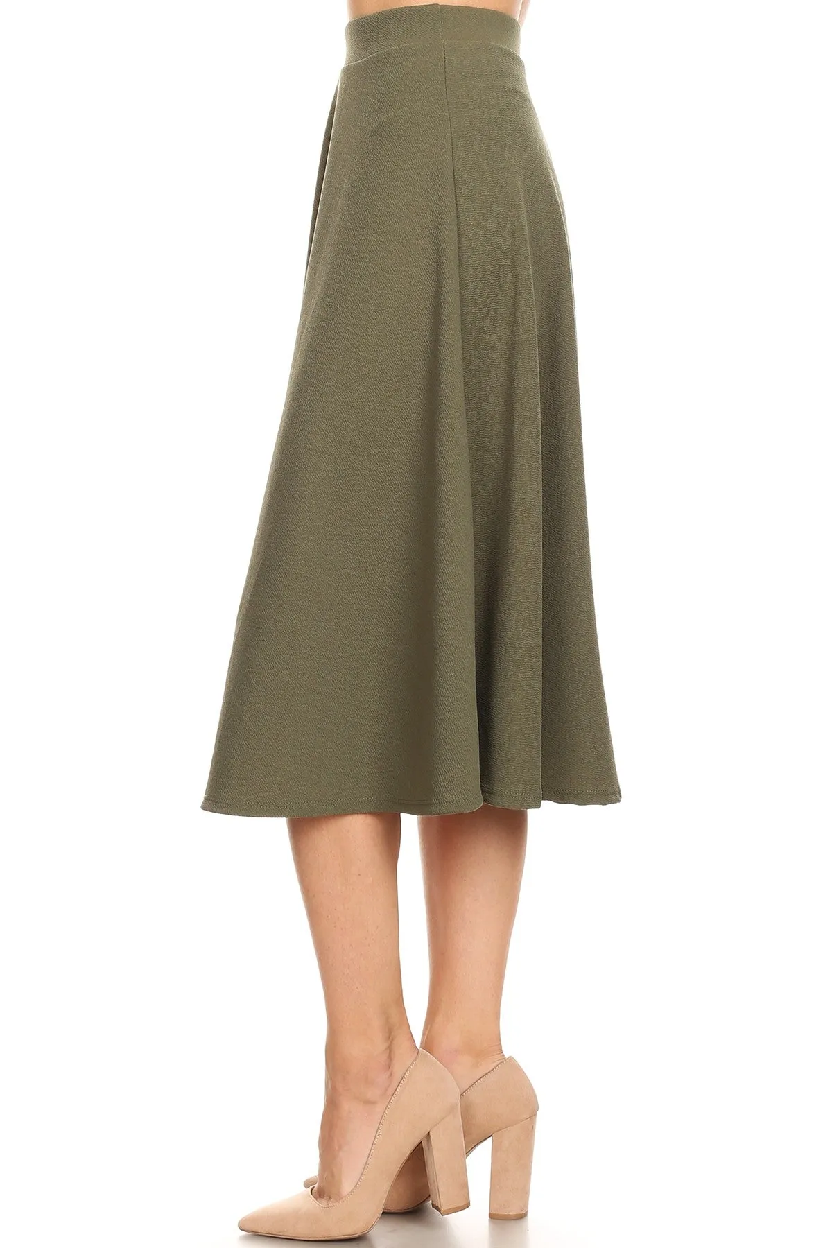 Women's Flared Lightweight Elastic Midi A-Line Skirt - Comfortable and Stylish