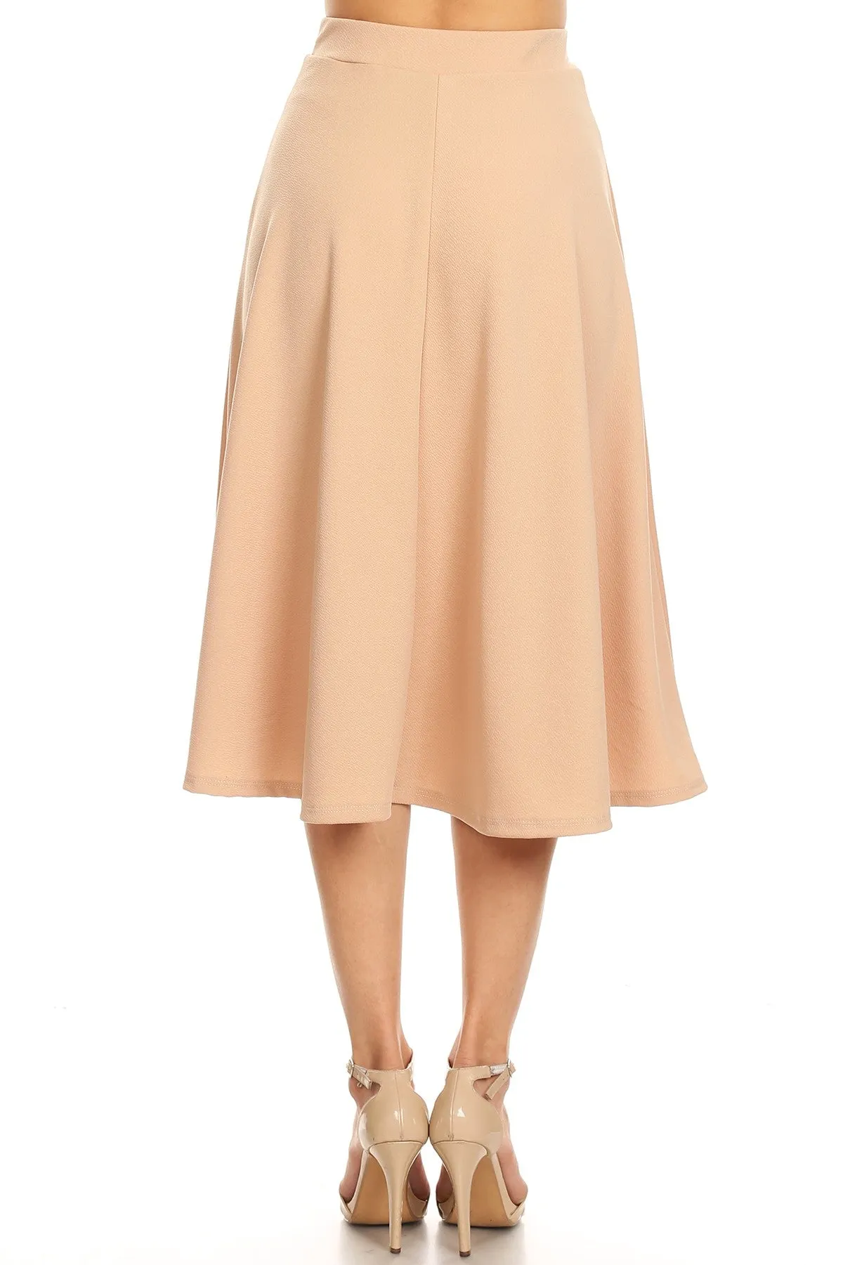 Women's Flared Lightweight Elastic Midi A-Line Skirt - Comfortable and Stylish