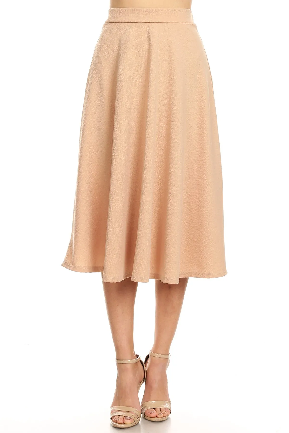 Women's Flared Lightweight Elastic Midi A-Line Skirt - Comfortable and Stylish