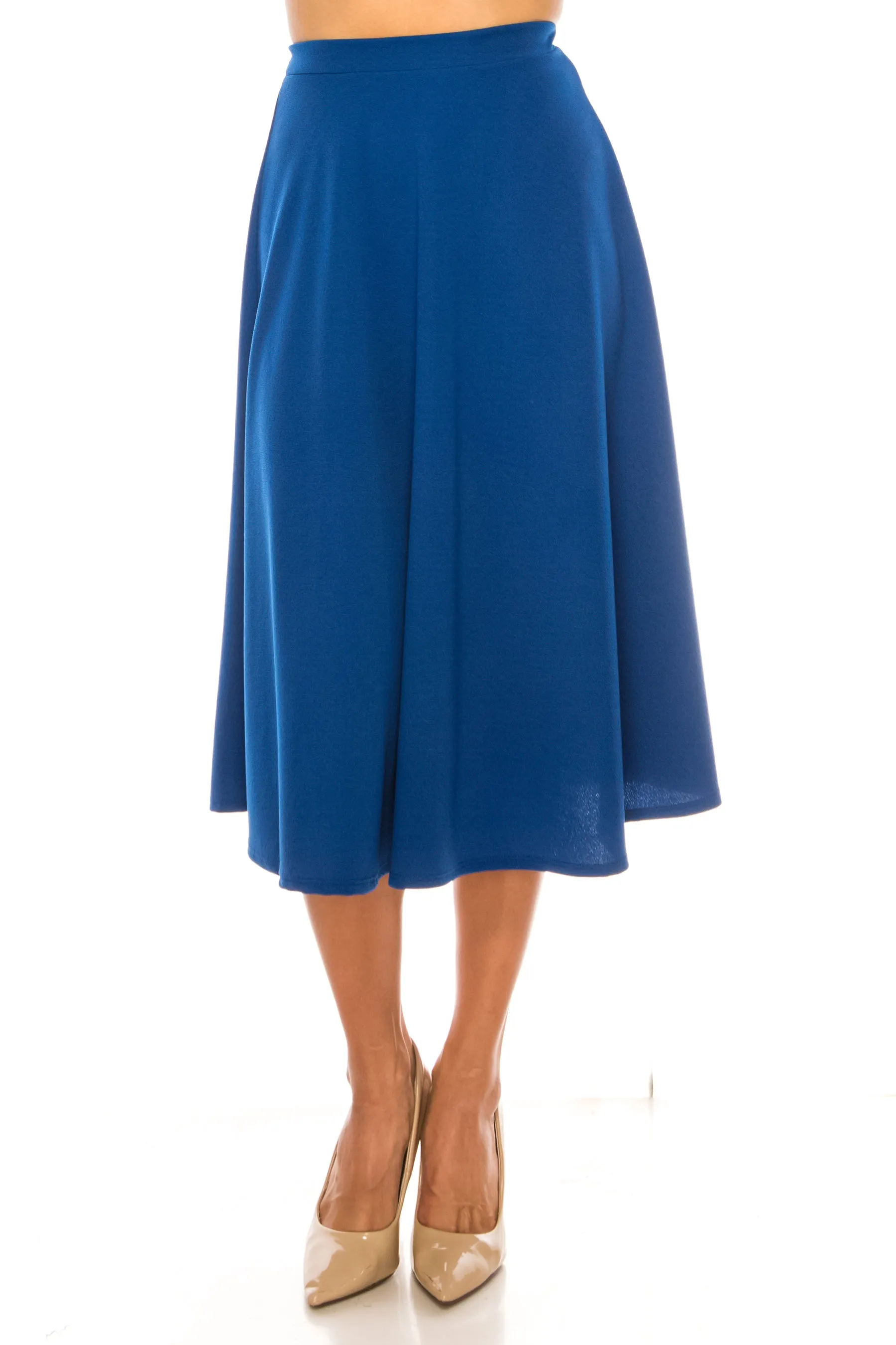 Women's Flared Lightweight Elastic Midi A-Line Skirt - Comfortable and Stylish